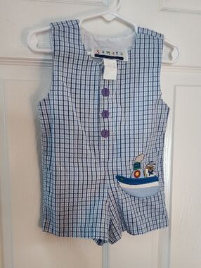 Samara Blue Plaid Boys' One-Piece Romper